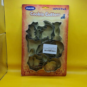 Halloween Cookie Cutters Stainless Steel 14 pc Pumpkin Ghost Cat Witch Hat Candy